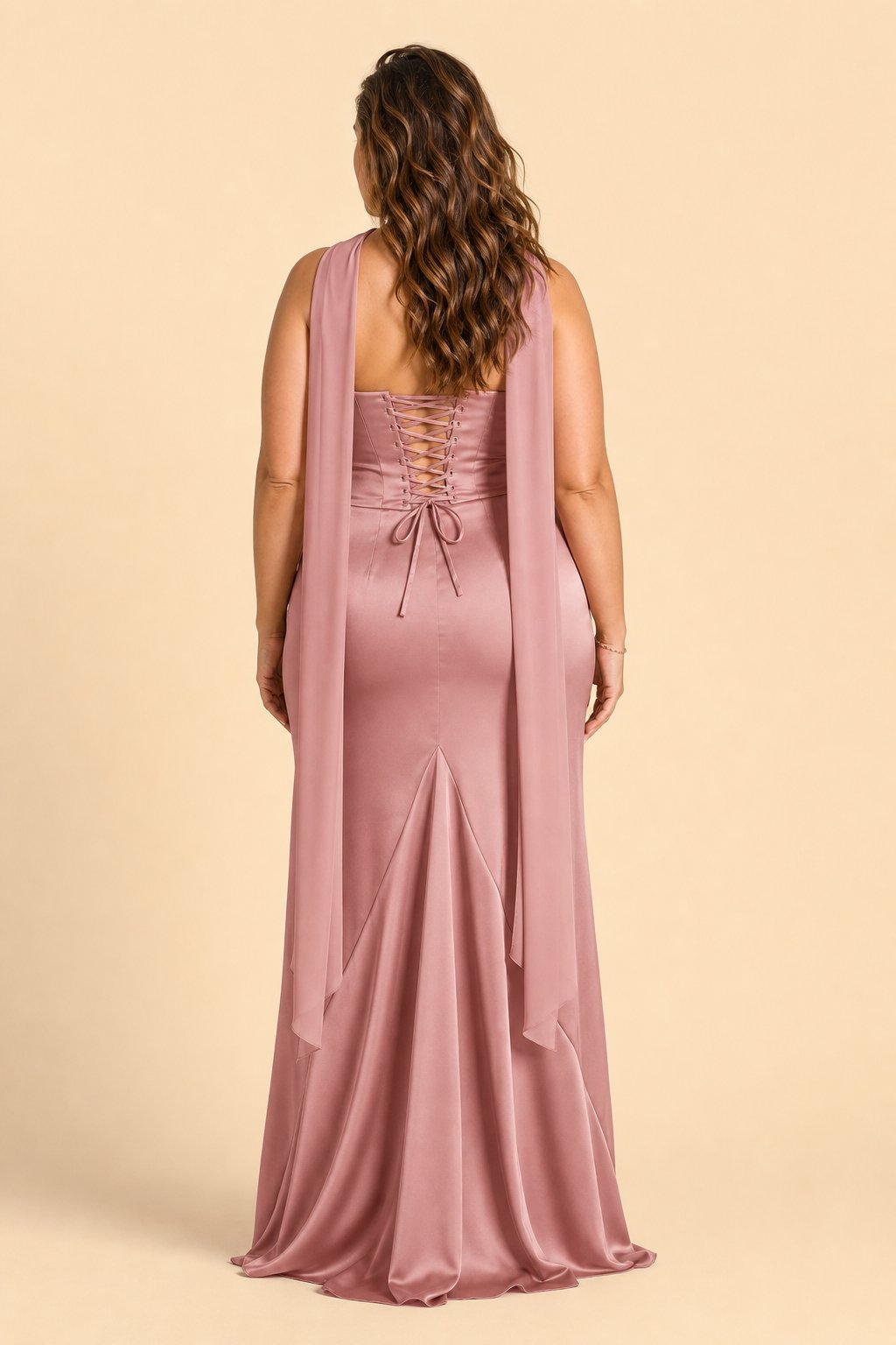 Strapless Satin Bridesmaid Dress with Open Back and Sculpted Silhouette