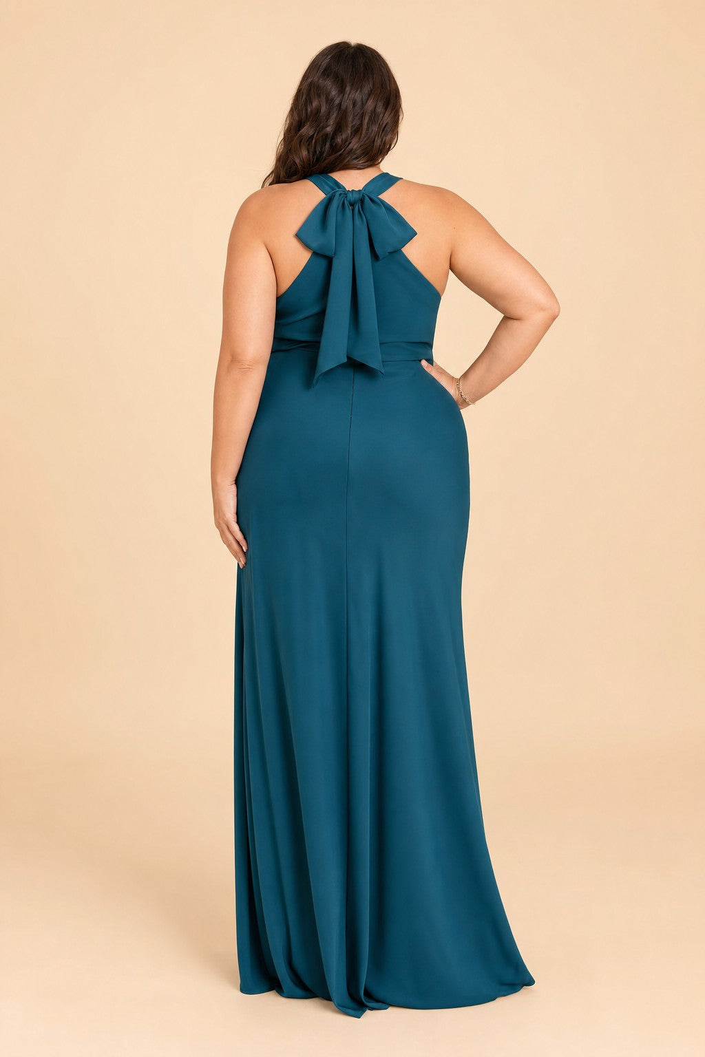 Elegant Plus Size Halter Neck Stretch Satin Bridesmaid Dress