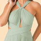Plus Size Halter Bridesmaid Dress with Pleated Chiffon A-Line Skirt - Open Back and Side Slit