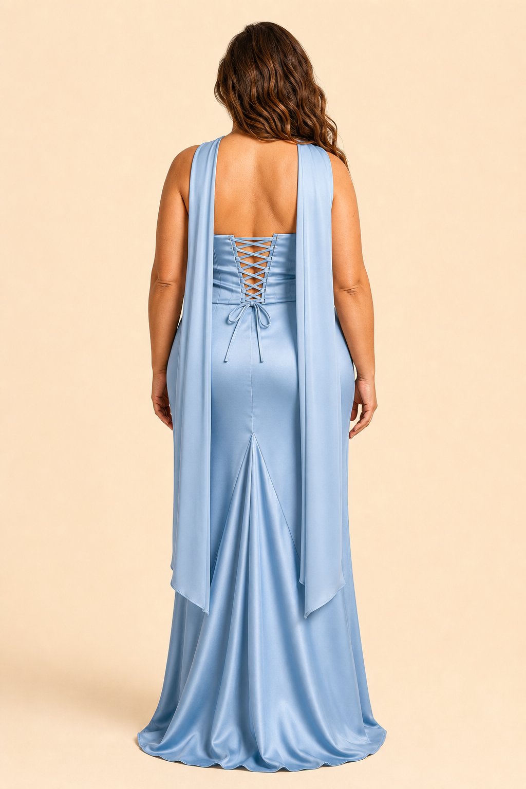 Strapless Satin Bridesmaid Dress with Open Back and Sculpted Silhouette