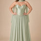 Scarvelle Plus Size Satin Prom Dress with Basque Waist and Pearl Corset