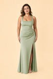 Plus Size Mermaid Bridesmaid Dress with Ruched Waist Detail and Elegant Open Back Design