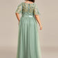 Plus Size Women's Embroidery Evening Dresses with Short Sleeve