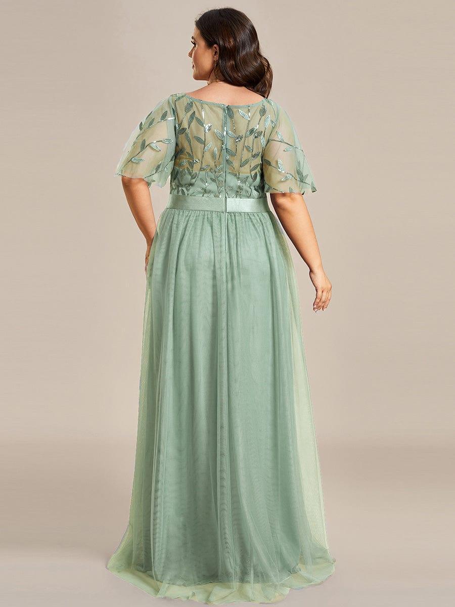 Plus Size Women's Embroidery Evening Dresses with Short Sleeve