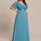 Plus Size Empire Waist V Back Bridesmaid Dress with Short Sleeves
