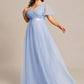 Women's Floor-Length Plus Size Formal Bridesmaid Dress with Short Sleeve