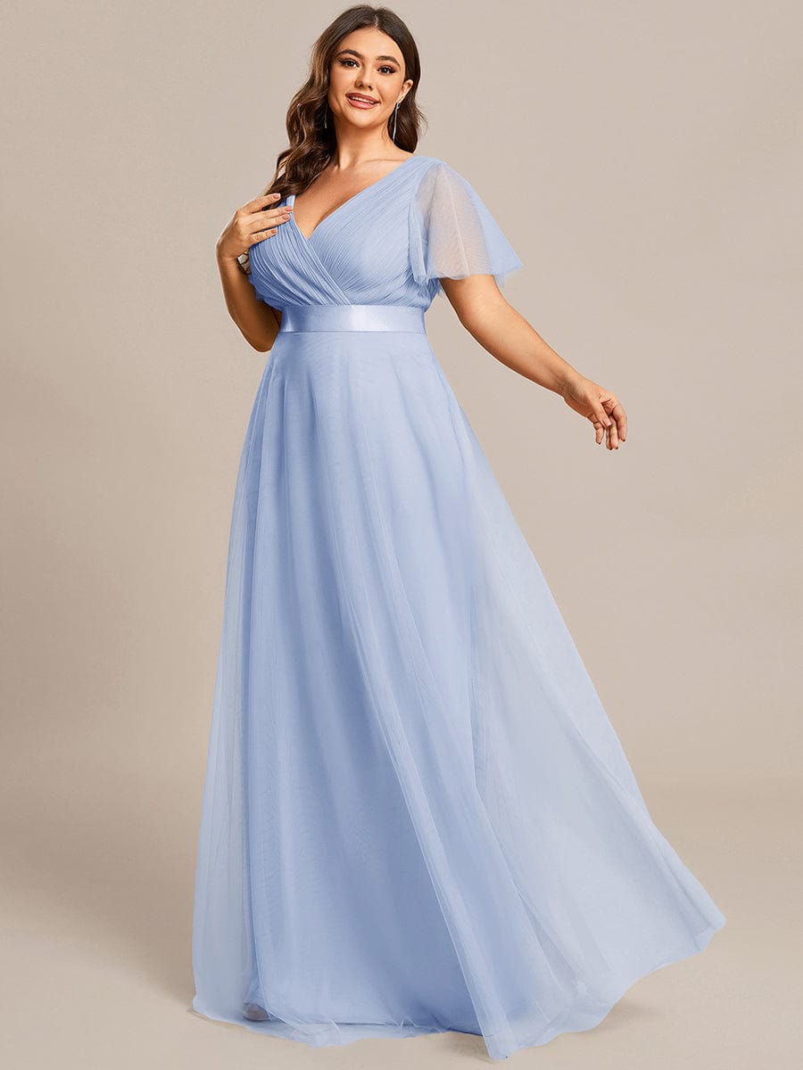 Women's Floor-Length Plus Size Formal Bridesmaid Dress with Short Sleeve