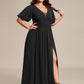 Plus Size V-Neck Front Slit Chiffon Evening Dress