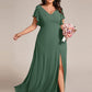 Plus Size Split Ruffles Sleeves with Bowknot Double V-neck Chiffon Bridesmaid Dress