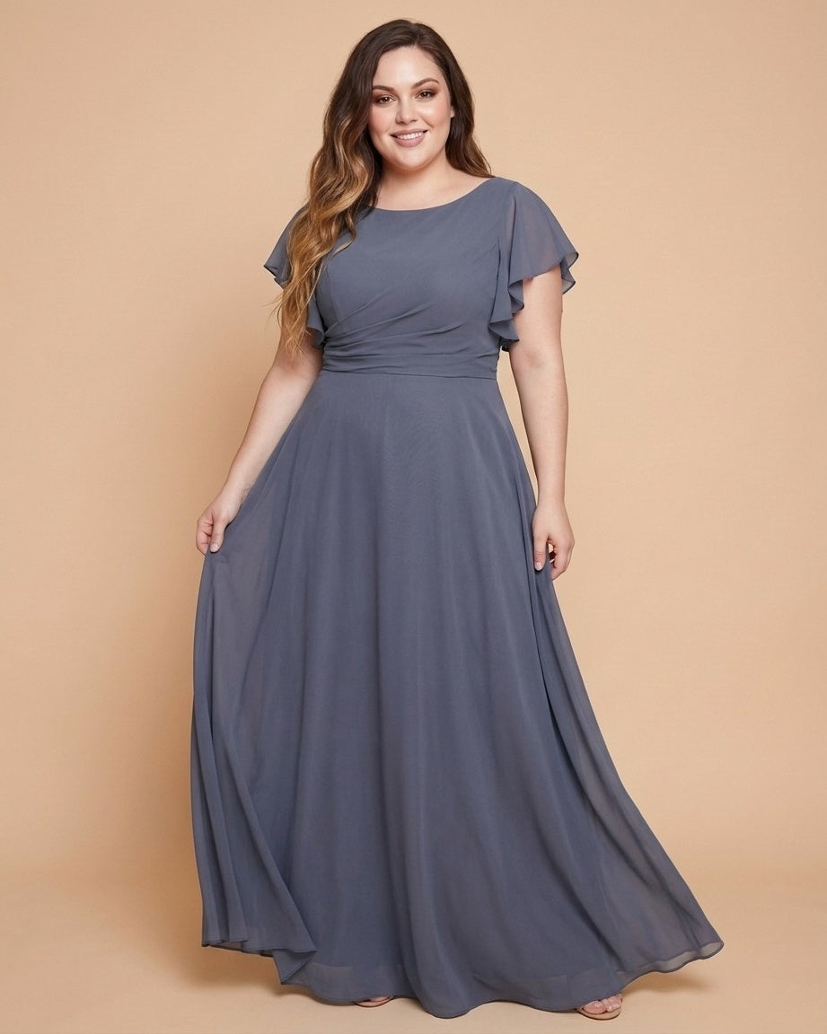Avenleigh Plus Size Romantic A-Line Chiffon Bridesmaid Dress for Formal Wedding Events - N0336