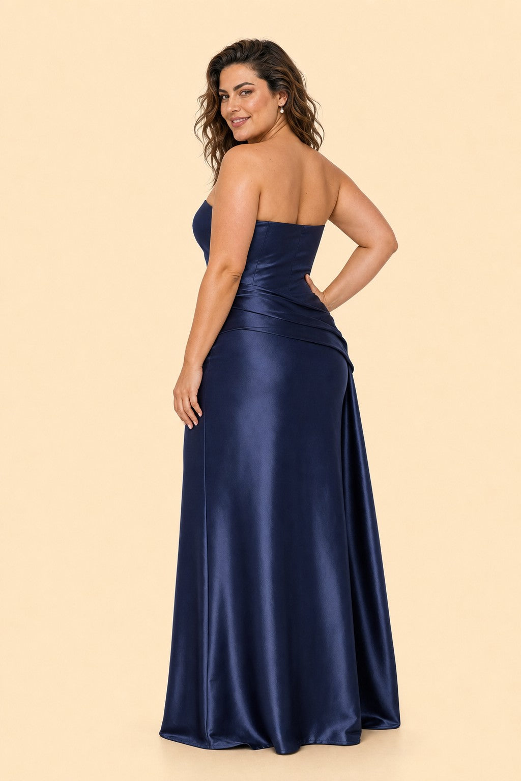 Plus Size Strapless Bridesmaid Dress Ruched Maxi Dress with Draped Waist Tie Elegant Gown