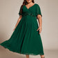Plus Size Elegant Short Sleeves V-Neck Floral Applique Wedding Guest Dress