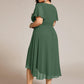 Plus Size Pleated Round Neckline A-Line Midi Chiffon Wedding Guest Dress