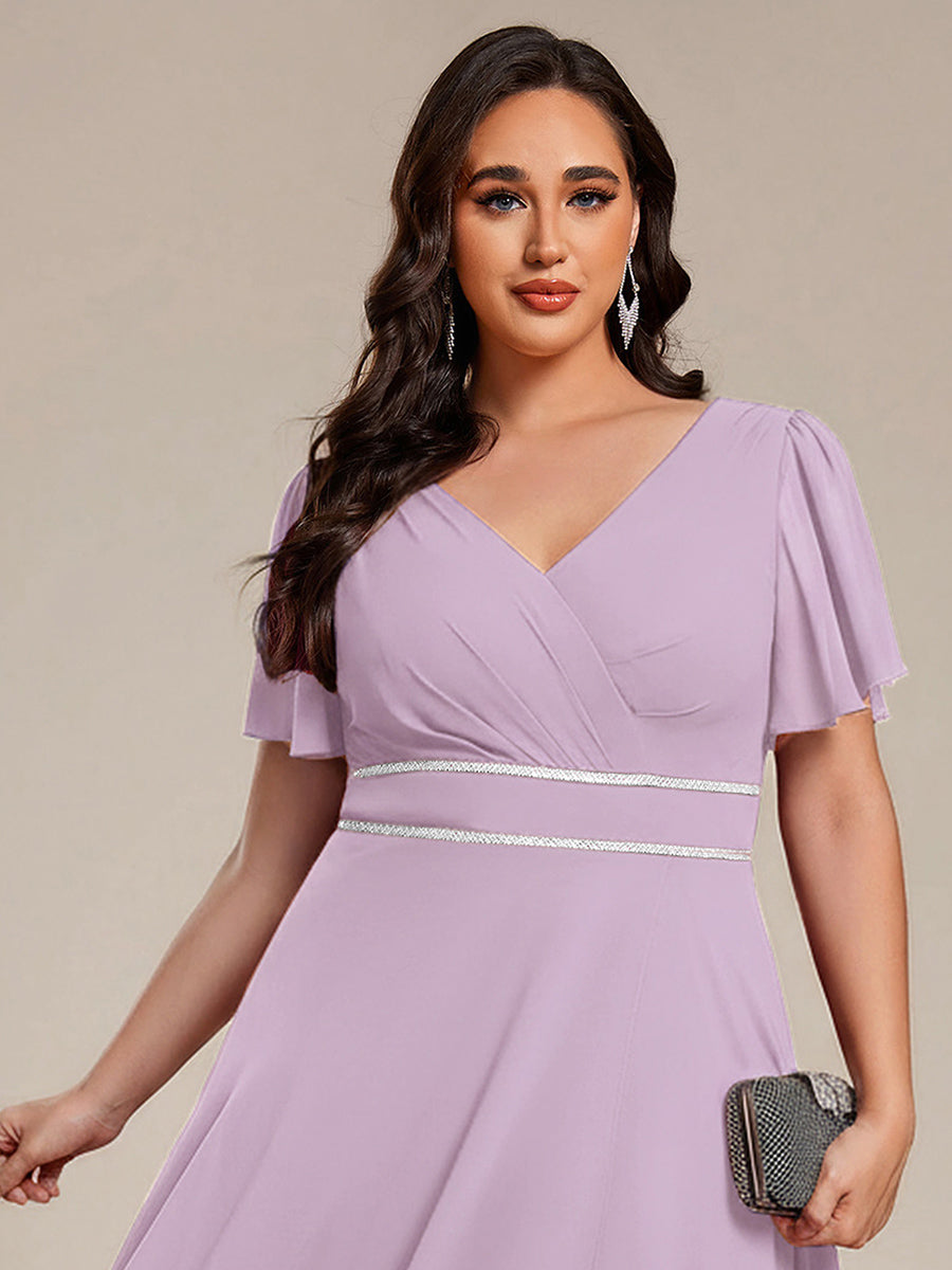 Plus Size V-Neck Rhinestone Waist Chiffon Maxi Formal Evening Dress