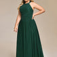 Plus Size Glittery Halter Neck Pleated Formal Evening Dress