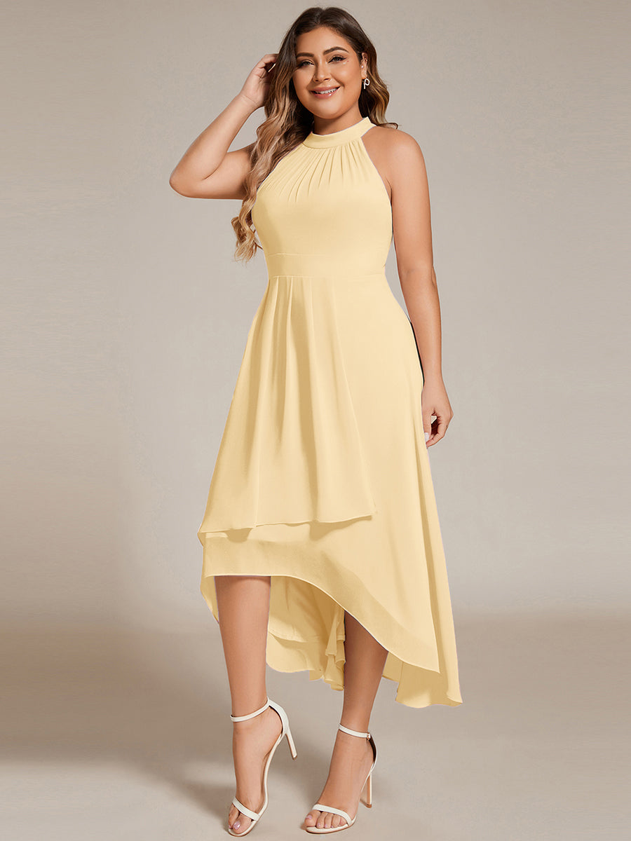 Flowy Plus Size Halter Neck Chiffon Midi Wedding Guest Dress