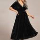 Plus Size A-line V-Neck Short Sleeve Pleated Velvet Fall Wedding Guest Dress