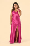 Flattering Plus Size Bridesmaid Dress with Asymmetric Neck and Draped Elegance