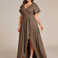 Plus Size Glitter Ruffled High-Low Front Slit Evening Dress