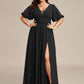 Plus Size V-Neck Front Slit Chiffon Evening Dress