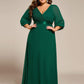 Plus Size Empire Waist Pleated Chiffon Long Sleeves Formal Evening Dress