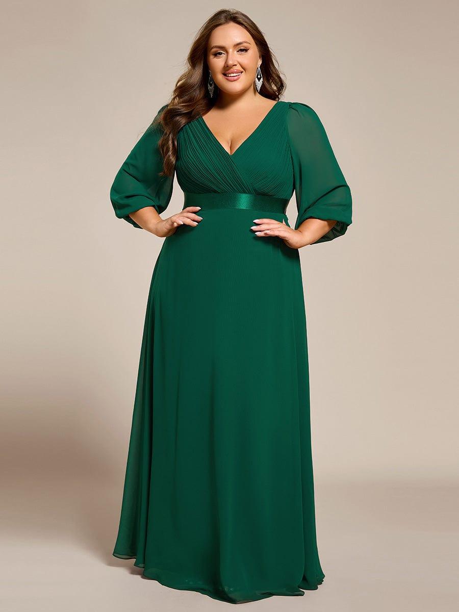Plus Size Empire Waist Pleated Chiffon Long Sleeves Formal Evening Dress
