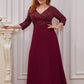 Plus Size V Neck A-Line Sequin Formal Evening Dress with Sleeve