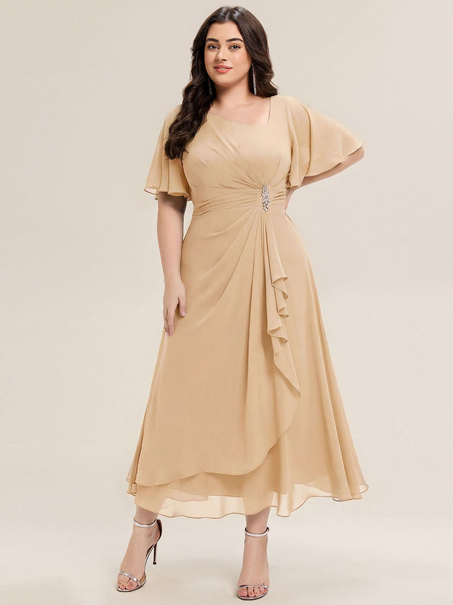Plus Size Chiffon Ruffle Sleeve Formal Dress