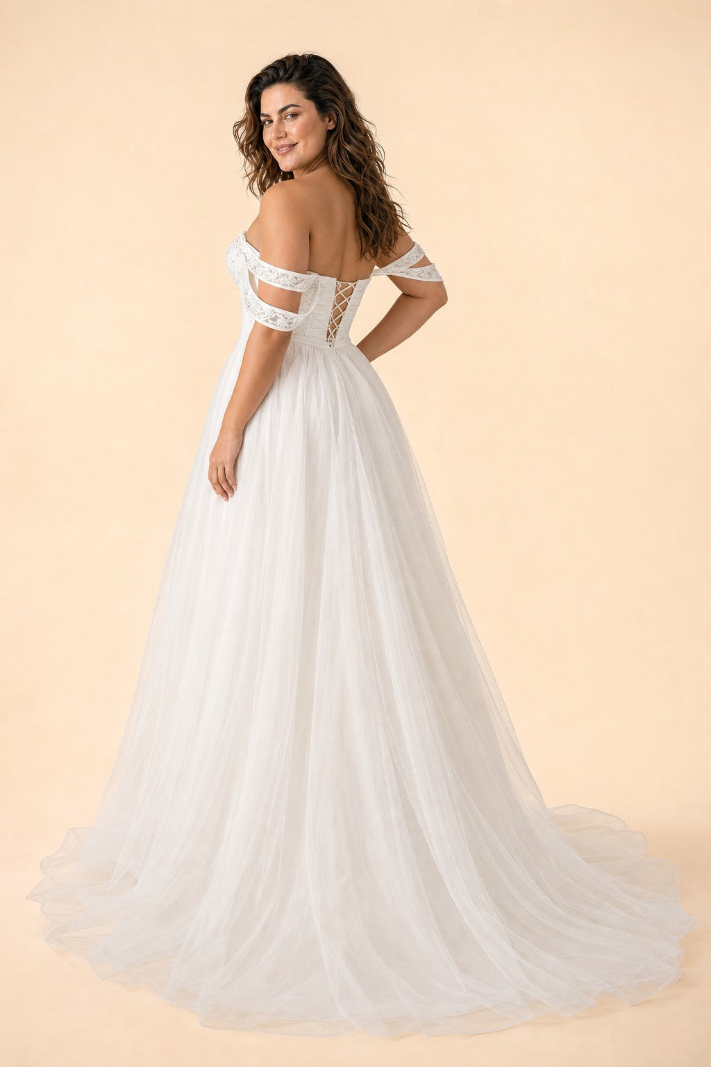 Dreamy Princess Wedding Dress for Curvy Brides with Corset Top and Flowy A-Line Silhouette