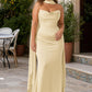 Strapless Satin Bridesmaid Dress with Open Back and Sculpted Silhouette