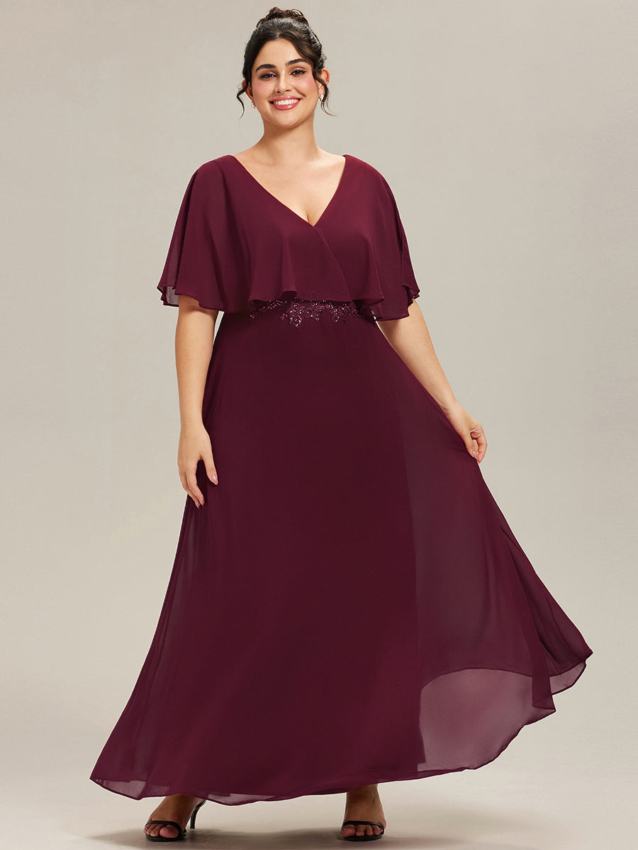 Plus Size Chiffon Formal Maxi Dress with Batwing Sleeves