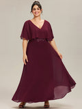 Plus Size Chiffon Formal Maxi Dress with Batwing Sleeves