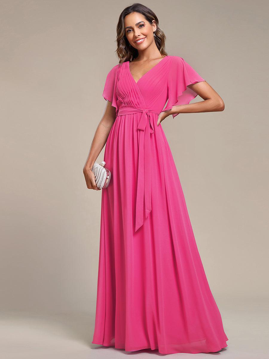 Plus Size Pleated Tie-Waist Chiffon Bridesmaid Dress
