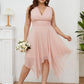 Plus Size Double V Neck Ruched-Waist Midi Chiffon Bridesmaid Dress