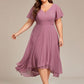 Plus Size Flowing Chiffon V-Neck Ruffle Sleeves Wedding Guest Dress