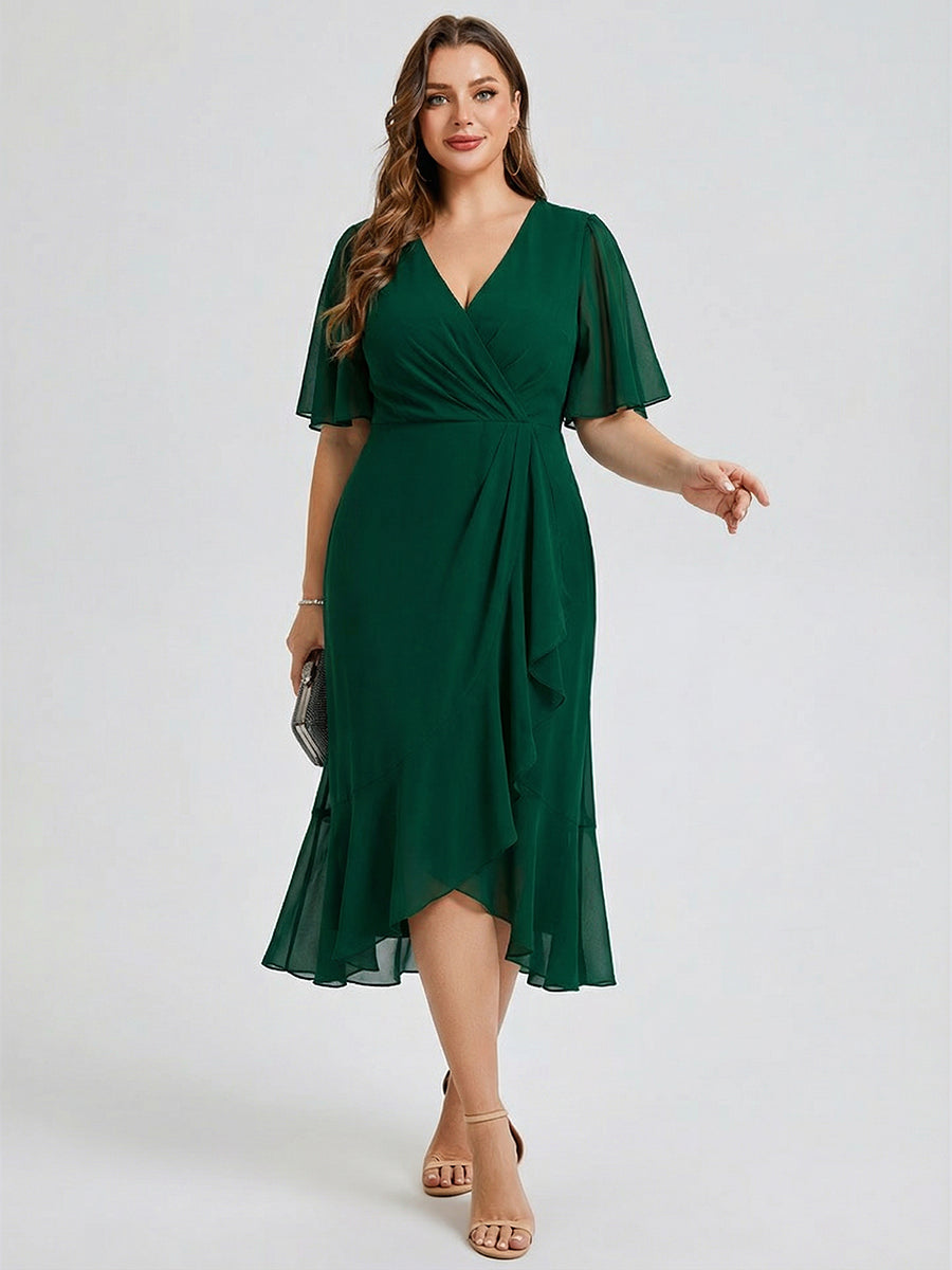 Plus Size Printed Mermaid Chiffon Wedding Guest Dress