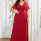 Plus Size Simple Empire Waist Flutter Sleeve Evening Dress