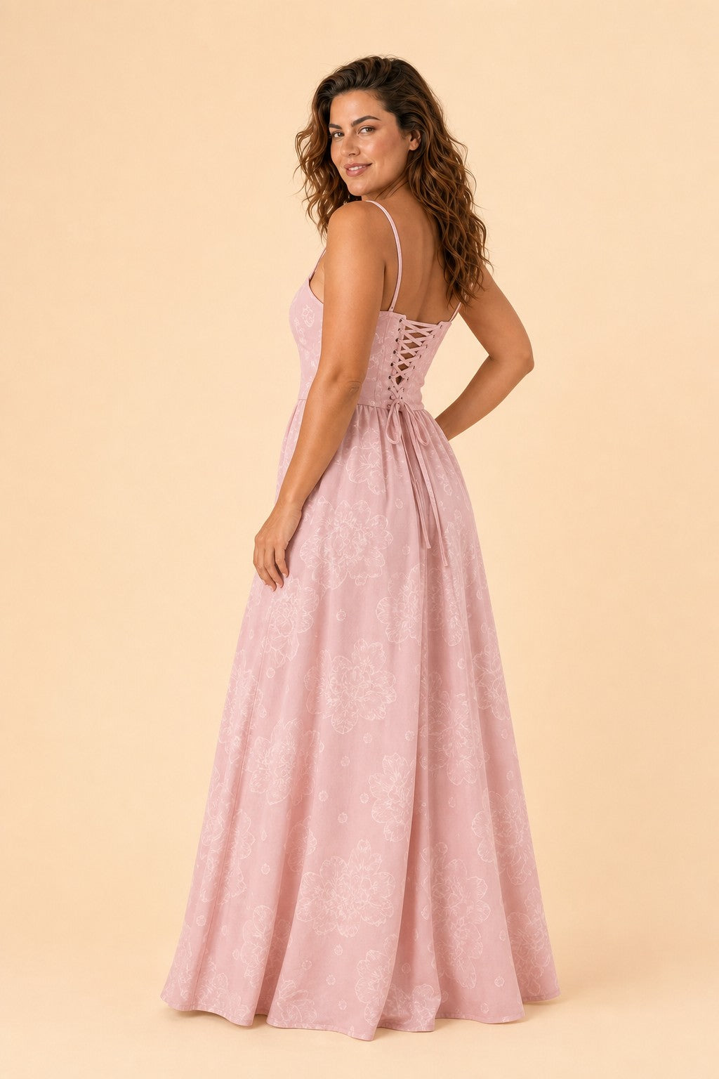 Plus Size Floral Burnout Bridesmaid Dress with Removable Straps and Lace Up Back