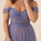 Plus Size A-Line Tulle Bridesmaid Dress with Ruched Slit Detail