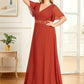 Plus Size Simple Empire Waist Flutter Sleeve Evening Dress