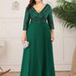 Plus Size V Neck A-Line Sequin Formal Evening Dress with Sleeve