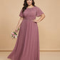 Petaline Plus Size Short Sleeve Chiffon Bridesmaid Dress N0322