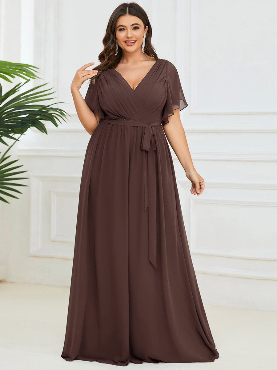 Plus Size Chiffon Tie-Waist Evening Dress