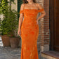 Plus Size Off Shoulder Burnout Floral Bridesmaid Dress with Lace-Up Back