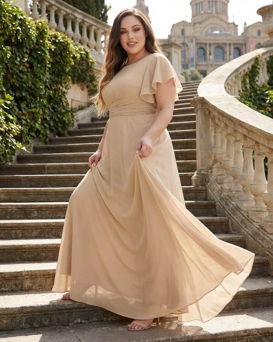 Avenleigh Plus Size Classic A-Line Chiffon Bridesmaid Dress Floor Length for Wedding - N0329