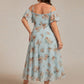 Plus Size Cold Shoulder Sweetheart Necklin Chiffon Midi Wedding Guest Dress