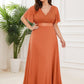 Plus Size Empire Waist V Back Bridesmaid Dress with Short Sleeves