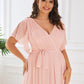 Plus Size Pleated Tie-Waist Chiffon Bridesmaid Dress