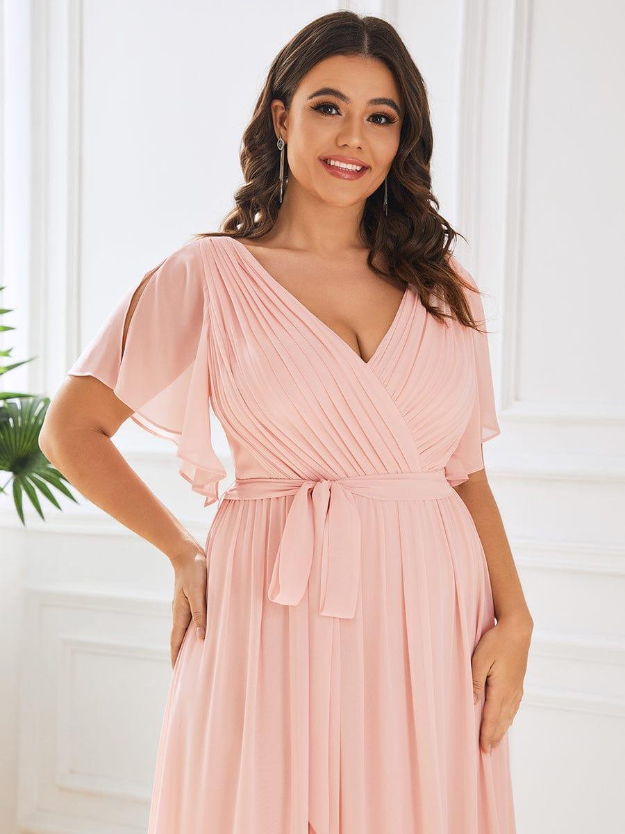 Plus Size Pleated Tie-Waist Chiffon Bridesmaid Dress