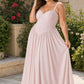 Elegant A Line Chiffon Gown with Adjustable Lace Up Corset Back